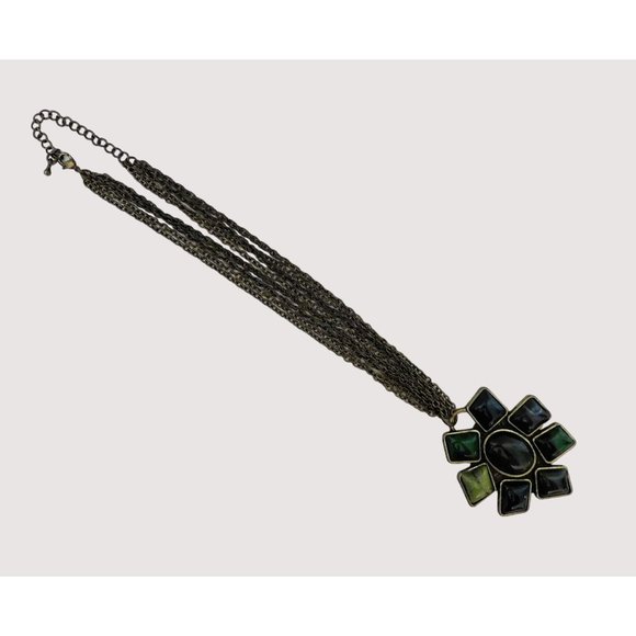 Set Necklace 16-19" Marble Pierced Fishhook Earrings Bracelet Bronze Green Blue - Picture 4 of 13